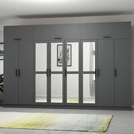 Minar Kale 8 Kapaklı 4 Aynalı 4 Ç Dolap Ve Yüklük Antrasit 235CM