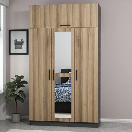 Minar Kale 3 Kapaklı 1 Aynalı 2 Ç Dolap Ve Yüklük Antrasit Dore 235CM