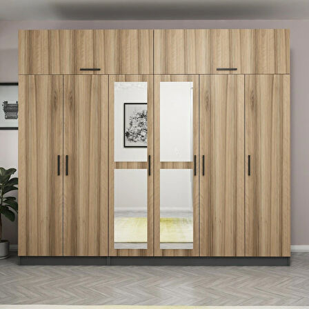 Minar Kale 6 Kapaklı 2 Aynalı 2 Ç Dolap Ve Yüklük Antrasit Dore 235CM