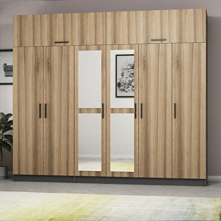 Minar Kale 6 Kapaklı 2 Aynalı 2 Ç Dolap Ve Yüklük Antrasit Dore 235CM