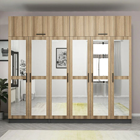 Minar Kale 6 Kapaklı 6 Aynalı 2 Ç Dolap Ve Yüklük Antrasit Dore 235CM