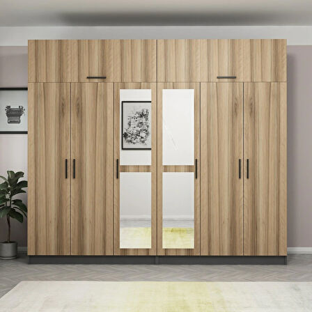 Minar Kale 6 Kapaklı 2 Aynalı 4 Ç Dolap Ve Yüklük Antrasit Dore 235CM