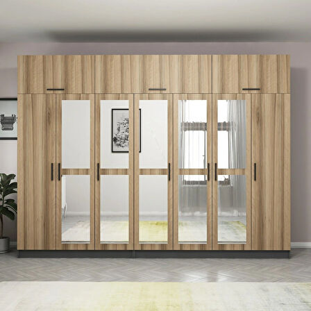 Minar Kale 7 Kapaklı 5 Aynalı 4 Ç Dolap Ve Yüklük Antrasit Dore 235CM