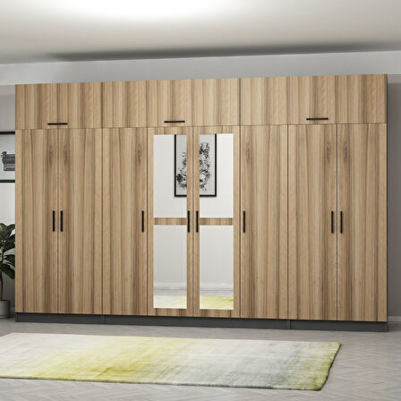 Minar Kale 8 Kapaklı 2 Aynalı 2 Ç Dolap Ve Yüklük Antrasit Dore 235CM