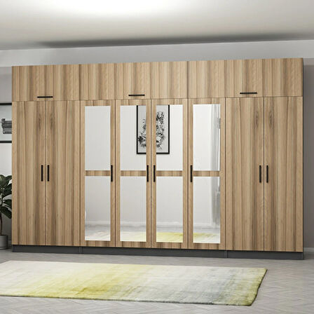 Minar Kale 8 Kapaklı 4 Aynalı 2 Ç Dolap Ve Yüklük Antrasit Dore 235CM