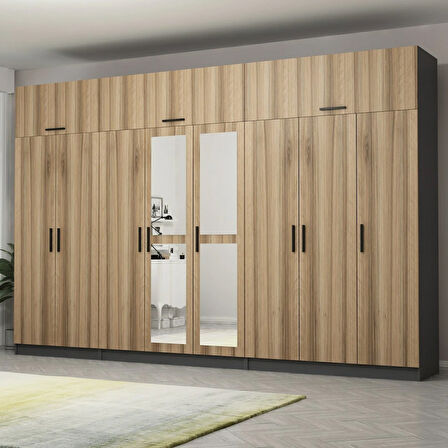 Minar Kale 8 Kapaklı 2 Aynalı 4 Ç Dolap Ve Yüklük Antrasit Dore 235CM