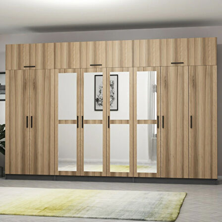 Minar Kale 8 Kapaklı 4 Aynalı 4 Ç Dolap Ve Yüklük Antrasit Dore 235CM