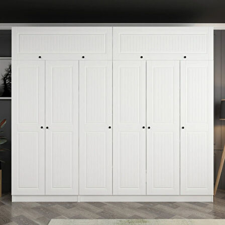 Minar Kale 6 Mebran Kapaklı 2 İç Çekmeceli Dolap Ve Yüklük Beyaz 255CM