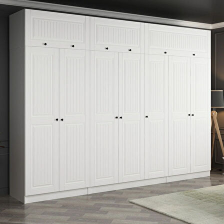 Minar Kale 7 Mebran Kapaklı 2 İç Çekmeceli Dolap Ve Yüklük Beyaz 255CM