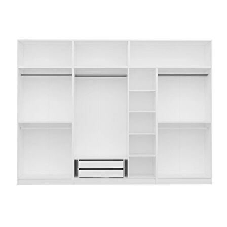 Minar Kale 7 Mebran Kapaklı 2 İç Çekmeceli Dolap Ve Yüklük Beyaz 255CM