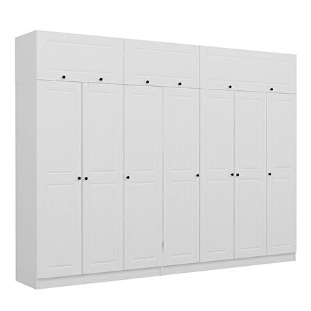 Minar Kale 7 Mebran Kapaklı 4 İç Çekmeceli Dolap Ve Yüklük Beyaz 255CM