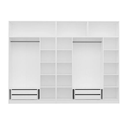 Minar Kale 7 Mebran Kapaklı 4 İç Çekmeceli Dolap Ve Yüklük Beyaz 255CM