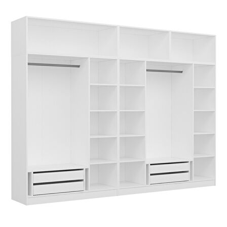 Minar Kale 7 Kapaklı 3 Aynalı 4 Ç Dolap Ve Yüklük Beyaz Antrasit 255CM