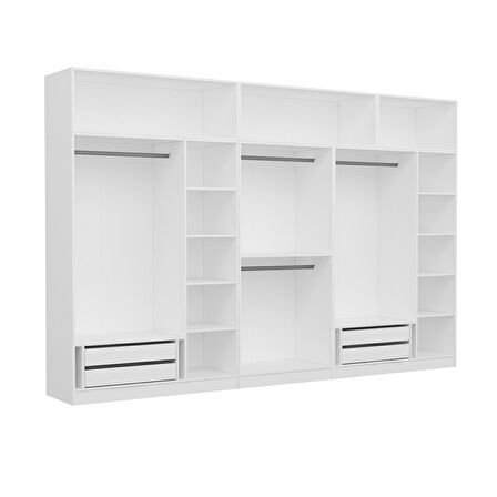 Minar Kale 8 Kapaklı 2 Aynalı 4 Ç Dolap Ve Yüklük Beyaz Antrasit 255CM