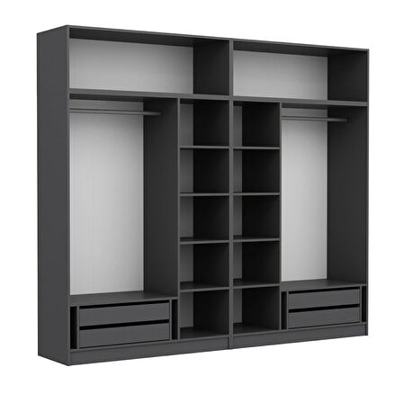 Minar Kale 6 Kapaklı 4 Çekmeceli Dolap Ve Yüklük Antrasit 255CM