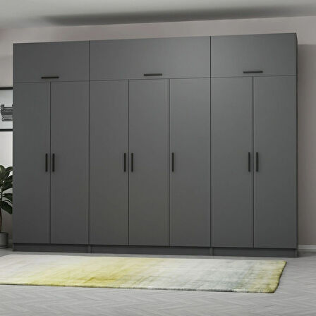 Minar Kale 7 Kapaklı 2 Çekmeceli Dolap Ve Yüklük Antrasit 255CM