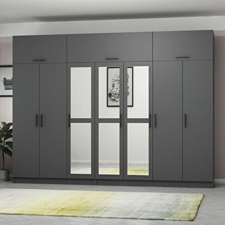 Minar Kale 7 Kapaklı 3 Aynalı 4 Ç Dolap Ve Yüklük Antrasit 255CM