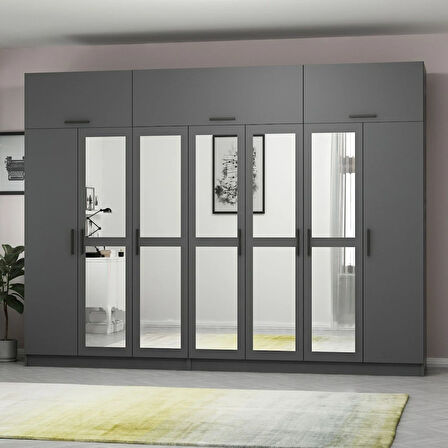 Minar Kale 7 Kapaklı 5 Aynalı 4 Ç Dolap Ve Yüklük Antrasit 255CM