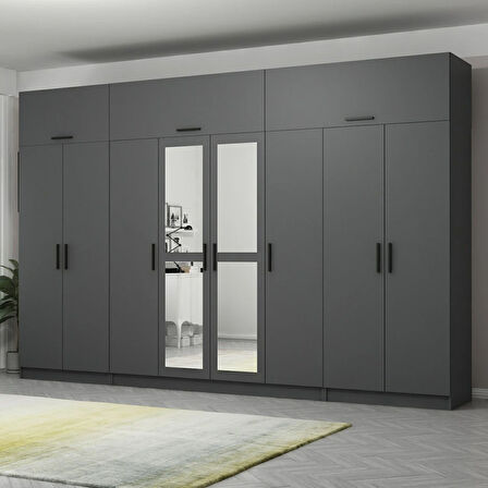 Minar Kale 8 Kapaklı 2 Aynalı 2 Ç Dolap Ve Yüklük Antrasit 255CM