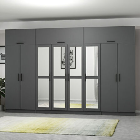 Minar Kale 8 Kapaklı 4 Aynalı 2 Ç Dolap Ve Yüklük Antrasit 255CM