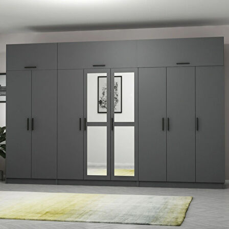 Minar Kale 8 Kapaklı 2 Aynalı 4 Ç Dolap Ve Yüklük Antrasit 255CM