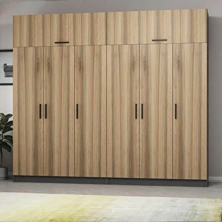 Kale 6 Kapaklı 4 Çekmeceli Dolap Ve Yüklük Antrasit Dore 255CM