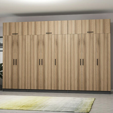 Minar Kale 8 Kapaklı 4 Çekmeceli Dolap Ve Yüklük Antrasit Dore 255CM