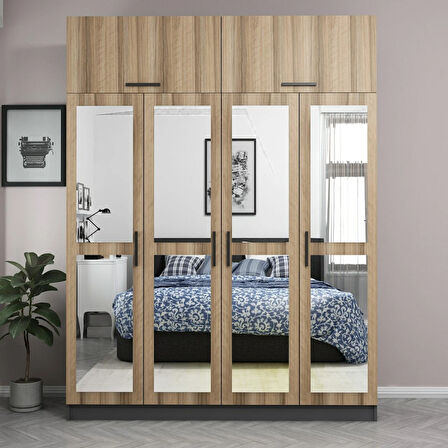 Minar Kale 4 Kapaklı 4 Aynalı 2 Ç Dolap ve Yüklük Antrasit Dore 255CM