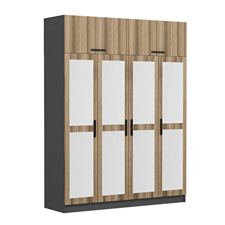 Minar Kale 4 Kapaklı 4 Aynalı 2 Ç Dolap ve Yüklük Antrasit Dore 255CM