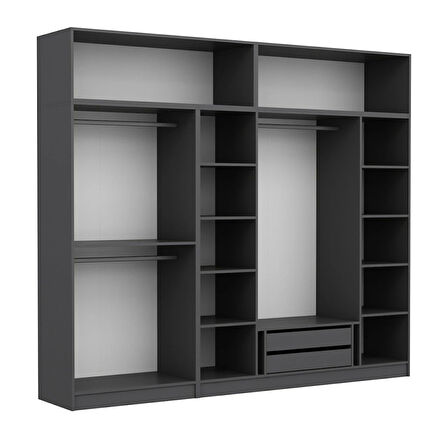 Minar Kale 6 Kapaklı 4 Aynalı 2 Ç Dolap Ve Yüklük Antrasit Dore 255CM