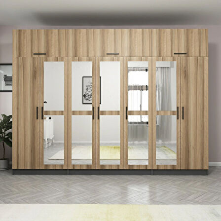 Minar Kale 7 Kapaklı 5 Aynalı 2 Ç Dolap Ve Yüklük Antrasit Dore 255CM