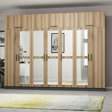 Minar Kale 7 Kapaklı 5 Aynalı 2 Ç Dolap Ve Yüklük Antrasit Dore 255CM