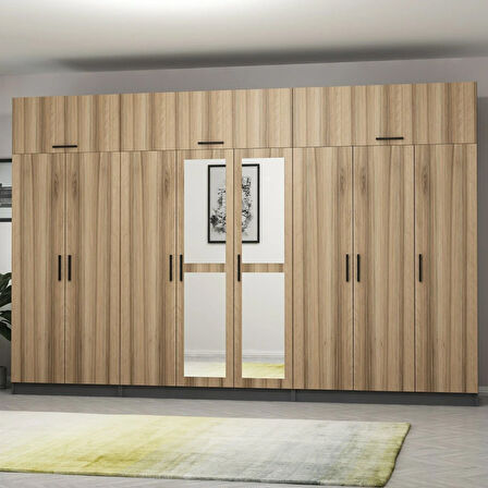 Minar Kale 8 Kapaklı 2 Aynalı 4 Ç Dolap Ve Yüklük Antrasit Dore 255CM