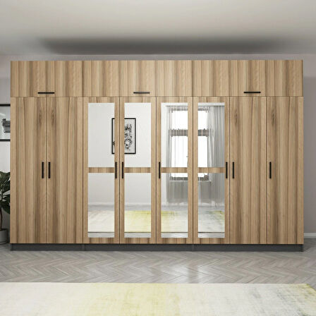 Minar Kale 8 Kapaklı 4 Aynalı 4 Ç Dolap Ve Yüklük Antrasit Dore 255CM