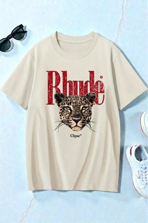 Unisex Rhude Leopar Baskılı Tasarım Tshirt