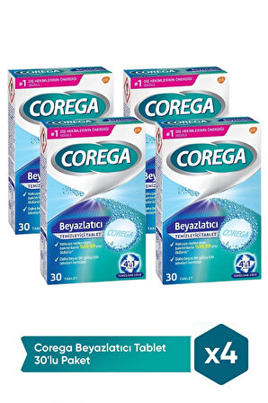Corega Beyazlatıcı Temizleyici 30 Tablet x 4 Adet