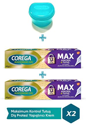 Corega Maksimum Kontrol Protez Yapıştırıcı Krem 40gr 2 ADET + Protez Diş Saklama Kutusu CBKSHOP