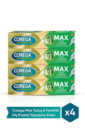 Max Tutuş & Ferahlık Diş Protezi Yapıştırıcı Krem 40g X 4 Adet
