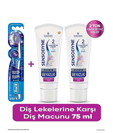 Sensodyne Klinik Beyazlık Diş Lekelerine Karşı Diş Macunu 75 ml x 2 ADET + Oral-B Pro Flex 3D White Luxe Medium Diş Fırçası