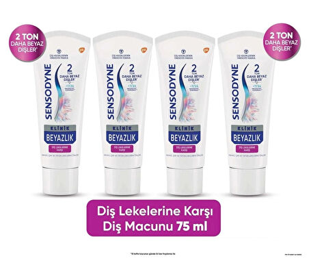 Sensodyne Diş Macunu Klinik Beyazlık Diş Lekesi 75 ml x 4 ADET