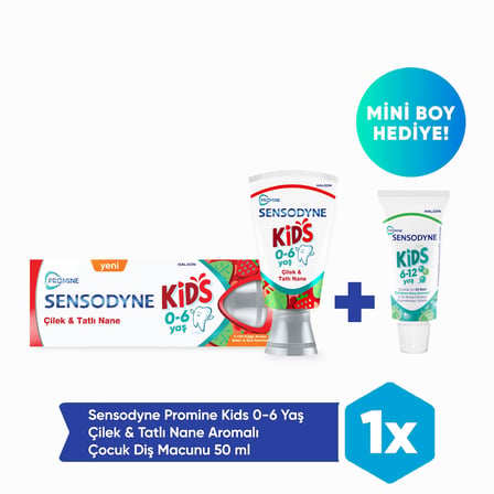 Sensodyne Promine 0-6 Yaş Çocuk Diş Macunu 50ml - Çilek Aromalı 50ml + Mini Boy Hediye! (15ml)