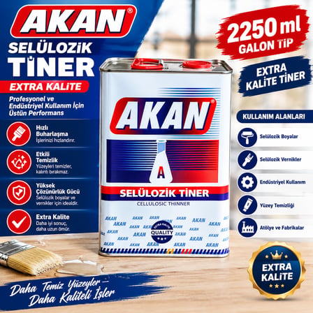 Akan Selülozik Tiner 2250 ml Galon Tip Teneke Extra Kaliteli Tiner