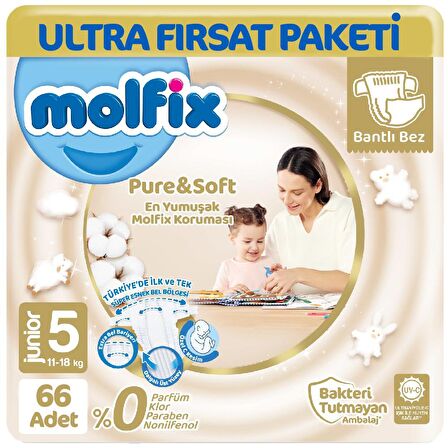 Molfix Pure Soft Ultra Avantaj Bebek Bezi 5 Beden 66'lı