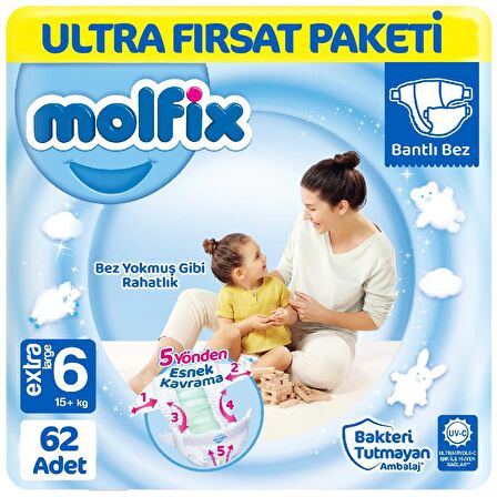 Molfix 6 Numara X Large 62'li Bel Bantlı Bez