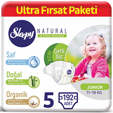 Sleepy Natural Bebek Bezi 5 Beden Ultra Fırsat Paketi 192'li