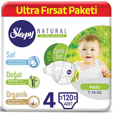 Sleepy Natural 4 Numara Maxi 120'li Cırtlı Bez
