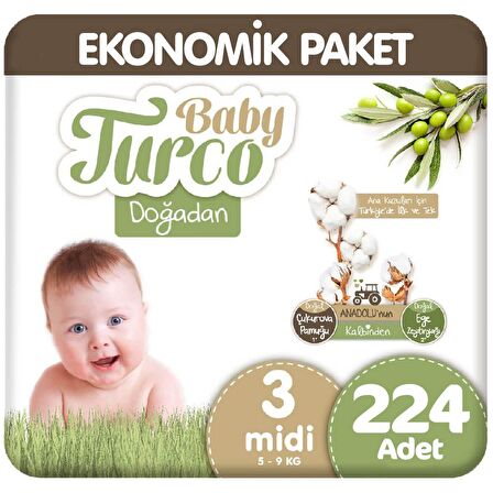 Baby Turco Doğadan 3 Numara Midi 4x56'lı Bel Bantlı Bez