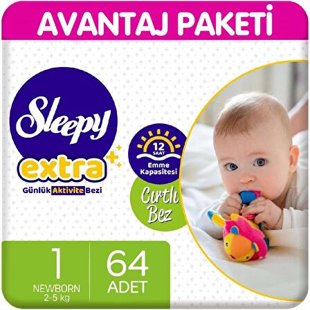 Sleepy Extra 1 Numara Yenidoğan 64'lü Cırtlı Bez