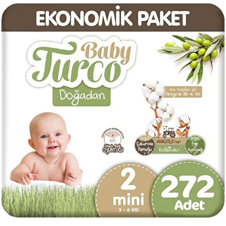 Baby Turco Doğadan 2 Numara Mini 4x64'lü Bel Bantlı Bez