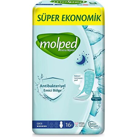 Molped Süper Ekonomik Antibakteriyel Ped Gece 16x6 96 Adet